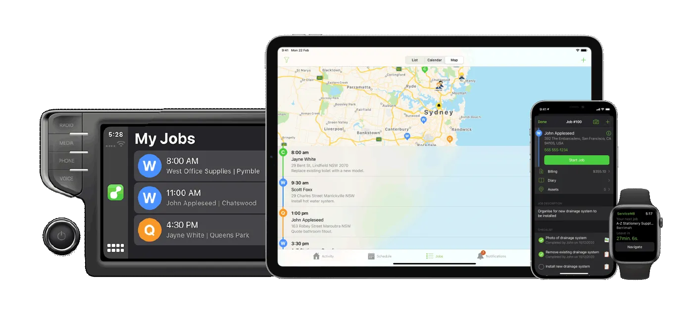 ServiceM8 running on desktop, tablet, phone and smartwatch